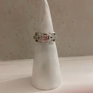 Pink Gemstone Butterfly Silver Band Costume Jewelry Ring Size 6